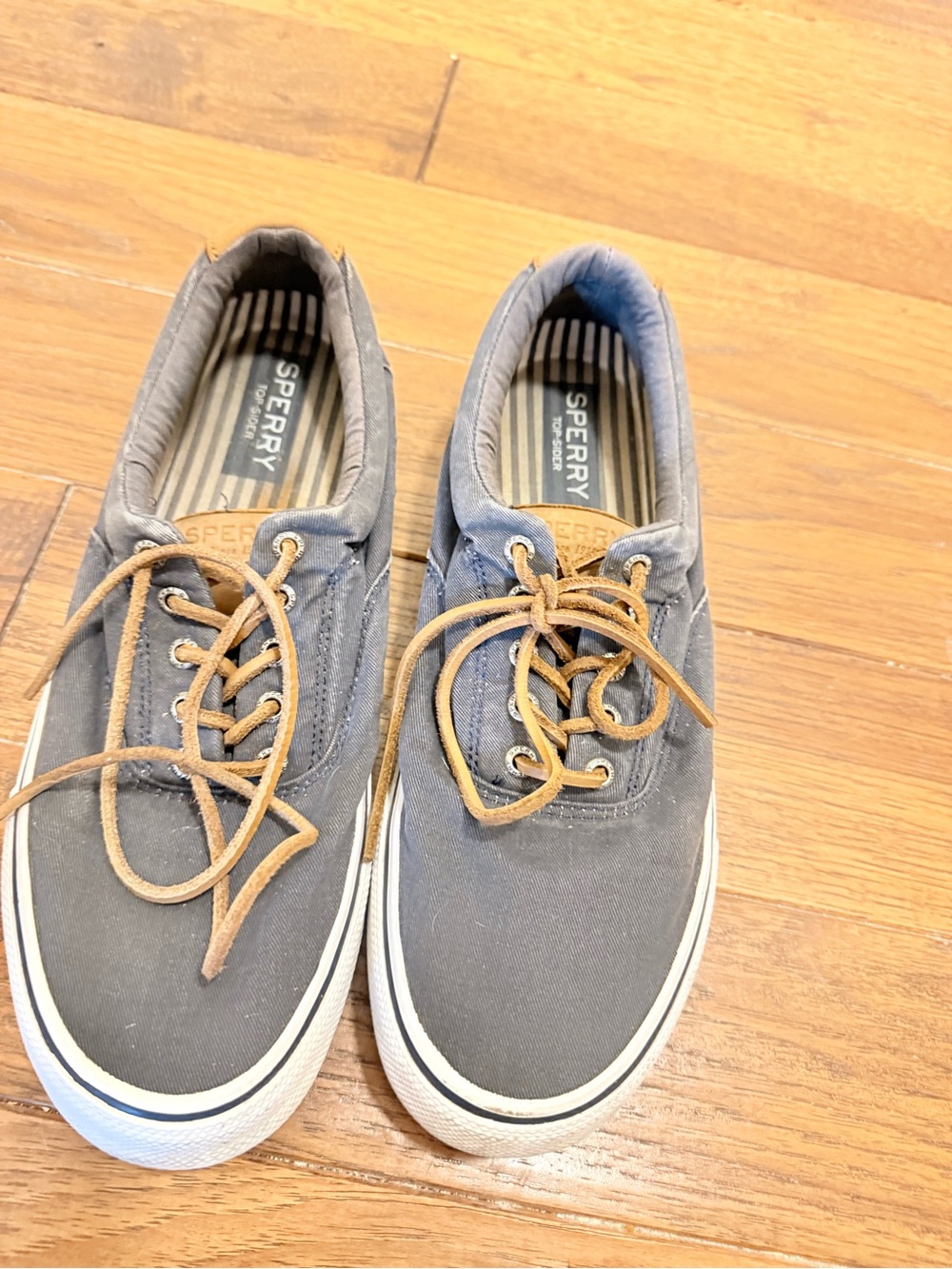 Sperry Men’s Gray Canvas Boat Shoes with Tan Laces